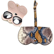 Load image into Gallery viewer, Cute And Funny PU Sunglasses Case Portable Glasses Case With Hanging Buckle, Flowers (Lake Blue Color Matching), Mengbao (Gray Stitching), Cat Girl (Red Frame), Red Love, Big Eyes (Gray), British Style (Stripe Contrast), Red Love Cat Girl, Bat (Black) ...
