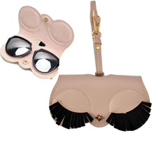 Load image into Gallery viewer, Cute And Funny PU Sunglasses Case Portable Glasses Case With Hanging Buckle, Flowers (Lake Blue Color Matching), Mengbao (Gray Stitching), Cat Girl (Red Frame), Red Love, Big Eyes (Gray), British Style (Stripe Contrast), Red Love Cat Girl, Bat (Black) ...