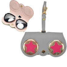 Load image into Gallery viewer, Cute And Funny PU Sunglasses Case Portable Glasses Case With Hanging Buckle, Flowers (Lake Blue Color Matching), Mengbao (Gray Stitching), Cat Girl (Red Frame), Red Love, Big Eyes (Gray), British Style (Stripe Contrast), Red Love Cat Girl, Bat (Black) ...