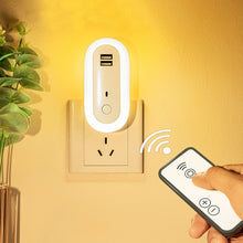 Load image into Gallery viewer, Remote Control Timer Dimming Night Light Bedroom Socket LED Wall Light, CN Plug, Dual-USB, Regular