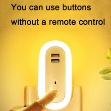 Load image into Gallery viewer, Remote Control Timer Dimming Night Light Bedroom Socket LED Wall Light, CN Plug, Dual-USB, Regular