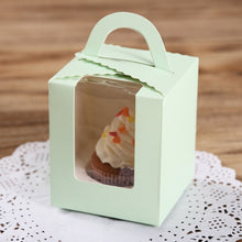 Load image into Gallery viewer, 50 Pieces Muffin Cup Cake Box Portable Window Cake Packaging Box, Light Green, Pink, Light Blue, White