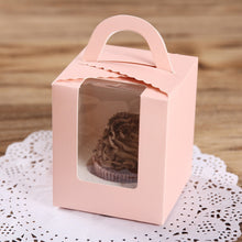 Load image into Gallery viewer, 50 Pieces Muffin Cup Cake Box Portable Window Cake Packaging Box, Light Green, Pink, Light Blue, White