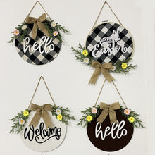 Load image into Gallery viewer, Home Decorations Easter Wreath Shooting Props Wreath Door Hanging, Brown Hello, Whiteboard Black Letter Welcome Sign, Dark Blue Welcome Wooden Sign, Dark Blue Easter Rabbit