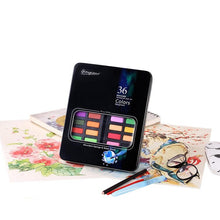 Load image into Gallery viewer, 36 Colors Solid Watercolor Paint Children Sketch Watercolor, Black Tin Box, Blue, Pink, Black