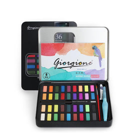 36 Colors Solid Watercolor Paint Children Sketch Watercolor, Black Tin Box, Blue, Pink, Black
