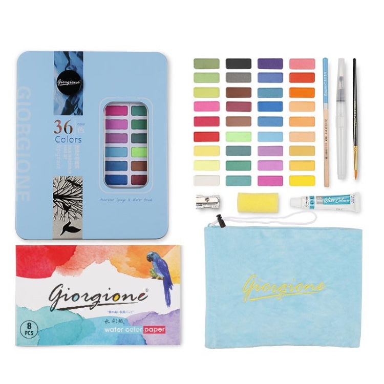 36 Colors Solid Watercolor Paint Children Sketch Watercolor, Black Tin Box, Blue, Pink, Black