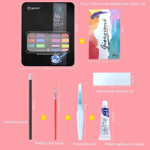 Load image into Gallery viewer, 36 Colors Solid Watercolor Paint Children Sketch Watercolor, Black Tin Box, Blue, Pink, Black