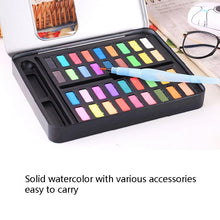 Load image into Gallery viewer, 36 Colors Solid Watercolor Paint Children Sketch Watercolor, Black Tin Box, Blue, Pink, Black