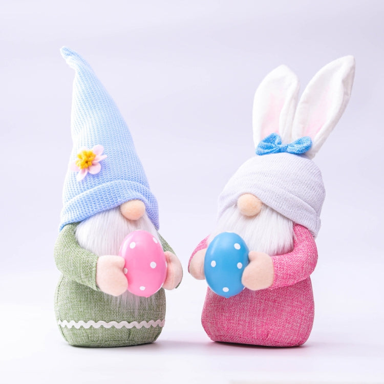 2 PCS Easter Pink Ears Plaid Bunny Dwarf Doll Elf Doll Ornaments Home Decoration Products