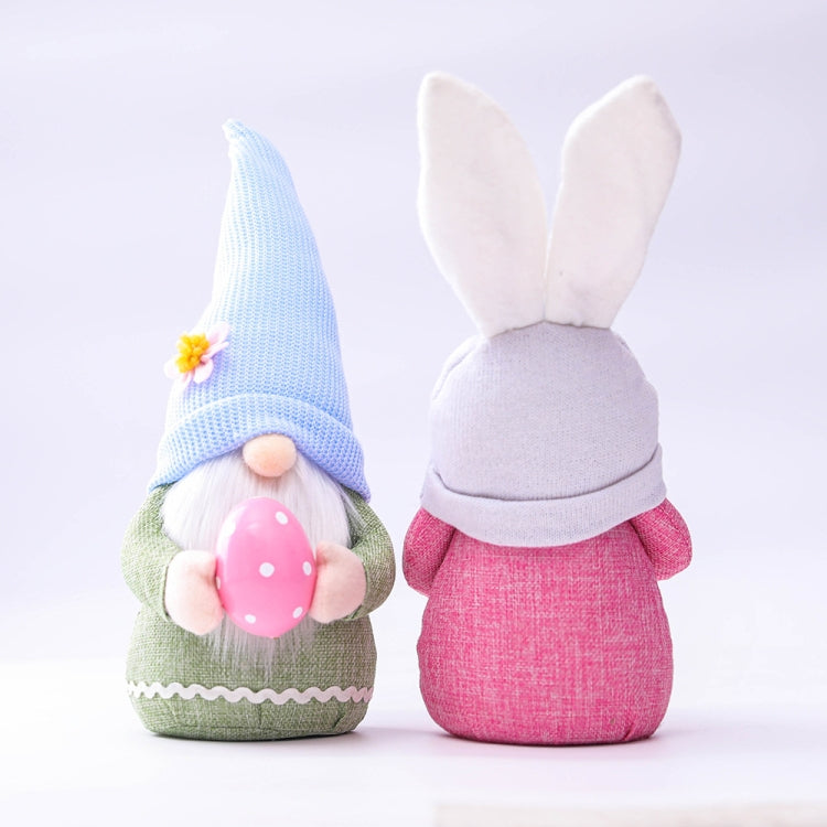 2 PCS Easter Pink Ears Plaid Bunny Dwarf Doll Elf Doll Ornaments Home Decoration Products