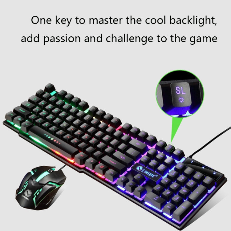 LIMEIDE GTX300 1600DPI 104 Keys USB Rainbow Suspended Backlight Wired Luminous Keyboard and Mouse Set, Cable Length: 1.4m, White, Black