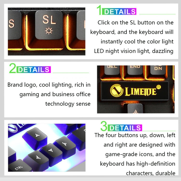 LIMEIDE GTX300 1600DPI 104 Keys USB Rainbow Suspended Backlight Wired Luminous Keyboard and Mouse Set, Cable Length: 1.4m, White, Black