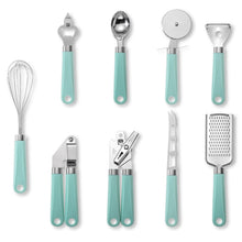 Load image into Gallery viewer, 9 in 1 Plastic Handle Stainless Steel Kitchen Utensils Household Gadget Set, Cyan, Black