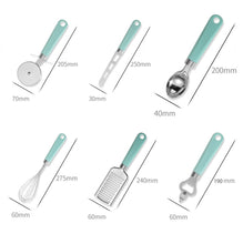 Load image into Gallery viewer, 9 in 1 Plastic Handle Stainless Steel Kitchen Utensils Household Gadget Set, Cyan, Black