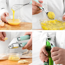 Load image into Gallery viewer, 9 in 1 Plastic Handle Stainless Steel Kitchen Utensils Household Gadget Set, Cyan, Black