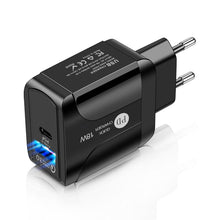 Load image into Gallery viewer, 18W PD + QC 3.0 Fast Charge Travel Charger Power Adapter With LED Indication Function, EU Plug Black, US Plug Black, UK Plug Black, EU Plug White, US Plug White, UK Plug White