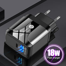 Load image into Gallery viewer, 18W PD + QC 3.0 Fast Charge Travel Charger Power Adapter With LED Indication Function, EU Plug Black, US Plug Black, UK Plug Black, EU Plug White, US Plug White, UK Plug White