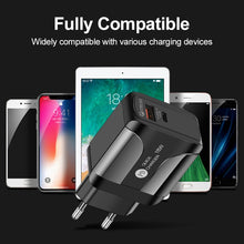 Load image into Gallery viewer, 18W PD + QC 3.0 Fast Charge Travel Charger Power Adapter With LED Indication Function, EU Plug Black, US Plug Black, UK Plug Black, EU Plug White, US Plug White, UK Plug White