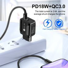 Load image into Gallery viewer, 18W PD + QC 3.0 Fast Charge Travel Charger Power Adapter With LED Indication Function, EU Plug Black, US Plug Black, UK Plug Black, EU Plug White, US Plug White, UK Plug White