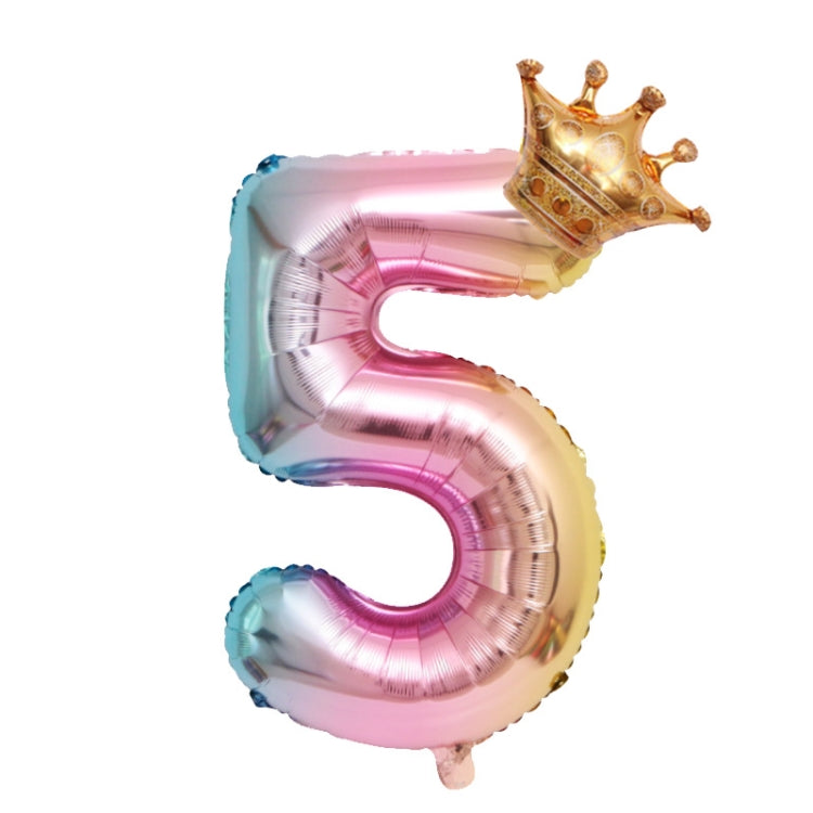 32-Inch Gradient Color Crown Digital Balloon Children Birthday Decoration Film Balloon