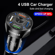 Load image into Gallery viewer, BK-358 3A QC3.0 4USB Car Charger One For Four Mobile Phone Car Charger, Black, White