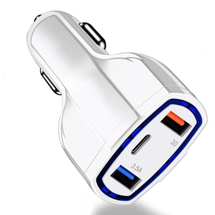 2 PCS QC3.0 Fast Charge Car Charger 3.5A Dual USB With Type-C Interface Output Car Charger, Black, White