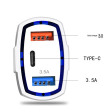 Load image into Gallery viewer, 2 PCS QC3.0 Fast Charge Car Charger 3.5A Dual USB With Type-C Interface Output Car Charger, Black, White