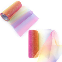Load image into Gallery viewer, Glitter Rainbow Net Yarn Roll for Photo Background / Desktop Decoration / Skirt, Length: 9m, Width: 15cm, ABK1 Pink Yellow Blue Gradient Glitter, ABK2 Red Purple Blue Gradient Glitter, ABK3 Rainbow Gradient Glitter, ABK4 Blue Purple Gradient Glitter   ...