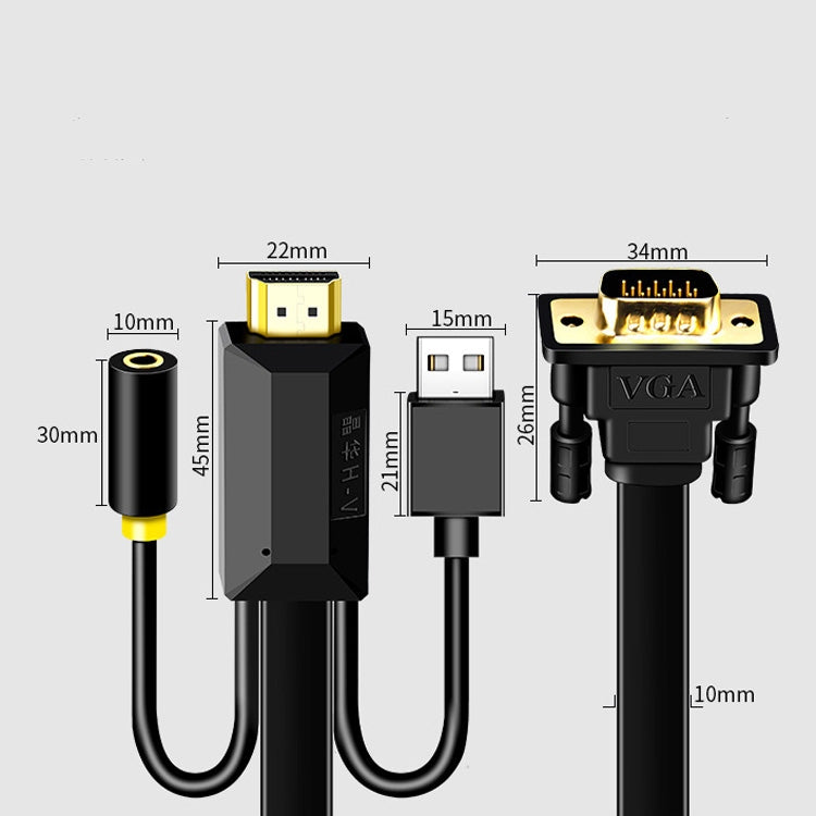 JH HV10 1080P HDMI to VGA Cable Projector TV Box Computer Notebook Industrial Display Adapter Cable, 1m, 2m, 3m, 5m, 10m