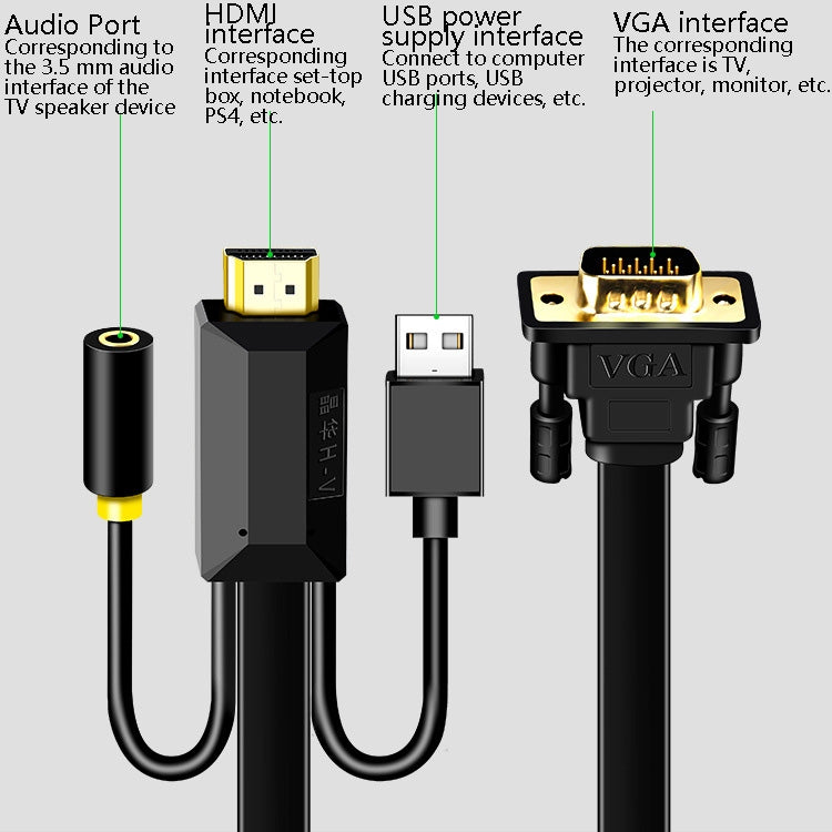 JH HV10 1080P HDMI to VGA Cable Projector TV Box Computer Notebook Industrial Display Adapter Cable, 1m, 2m, 3m, 5m, 10m