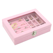 Load image into Gallery viewer, Home Glass Lid Flannel Storage Jewelry Box With Lid, 9 Grids Pink, 9 Grids Ice Grey, 3 Grids Ice Grey