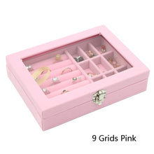 Load image into Gallery viewer, Home Glass Lid Flannel Storage Jewelry Box With Lid, 9 Grids Pink, 9 Grids Ice Grey, 3 Grids Ice Grey