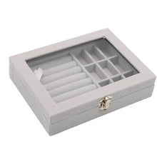 Load image into Gallery viewer, Home Glass Lid Flannel Storage Jewelry Box With Lid, 9 Grids Pink, 9 Grids Ice Grey, 3 Grids Ice Grey