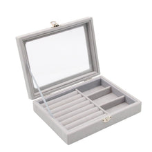 Load image into Gallery viewer, Home Glass Lid Flannel Storage Jewelry Box With Lid, 9 Grids Pink, 9 Grids Ice Grey, 3 Grids Ice Grey