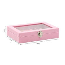 Load image into Gallery viewer, Home Glass Lid Flannel Storage Jewelry Box With Lid, 9 Grids Pink, 9 Grids Ice Grey, 3 Grids Ice Grey