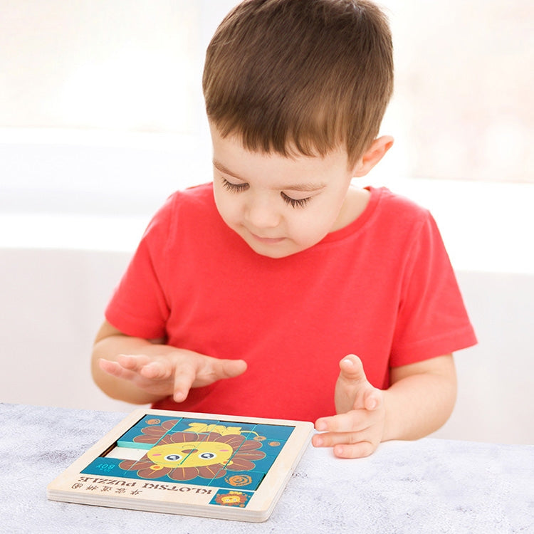 2 PCS Cartoon Animal Double-Sided Klotski Puzzle Children Wooden Toy Early Education Jigsaw Puzzle