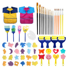 Load image into Gallery viewer, 54 In 1 Painting Tool Brush Painting Clothes Sponge Brush Set For Children, Black Brush, Blue Brush, Rose Red Brush