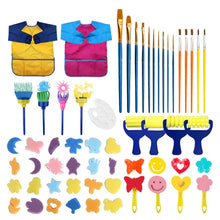 Load image into Gallery viewer, 54 In 1 Painting Tool Brush Painting Clothes Sponge Brush Set For Children, Black Brush, Blue Brush, Rose Red Brush