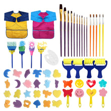 Load image into Gallery viewer, 54 In 1 Painting Tool Brush Painting Clothes Sponge Brush Set For Children, Black Brush, Blue Brush, Rose Red Brush