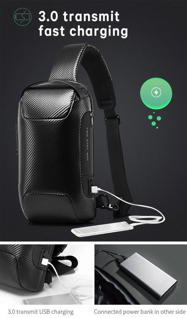 BANGE Men Fashion Chest Bag Carbon Brazing Dimensional Waterproof Messenger Bag