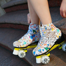 Load image into Gallery viewer, Adult Children Graffiti Roller Skates Shoes Double Row Four-Wheel Roller Skates Shoes