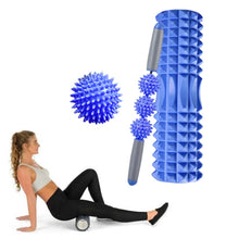 Load image into Gallery viewer, 3 in 1 Eva Foam Roller Hollow Muscle Relaxation Roller Yoga Column Set, Length:, 33cm (Blue Crescent), 33cm (Pink Crescent ), 33cm  (Purple Crescent ), 45cm (Pink Crescent), 45cm (Purple Crescent ), 45cm (Blue Crescent), 45cm (Pink Wolf Tooth )        ...