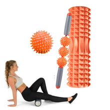 Load image into Gallery viewer, 3 in 1 Eva Foam Roller Hollow Muscle Relaxation Roller Yoga Column Set, Length:, 33cm (Blue Crescent), 33cm (Pink Crescent ), 33cm  (Purple Crescent ), 45cm (Pink Crescent), 45cm (Purple Crescent ), 45cm (Blue Crescent), 45cm (Pink Wolf Tooth )        ...