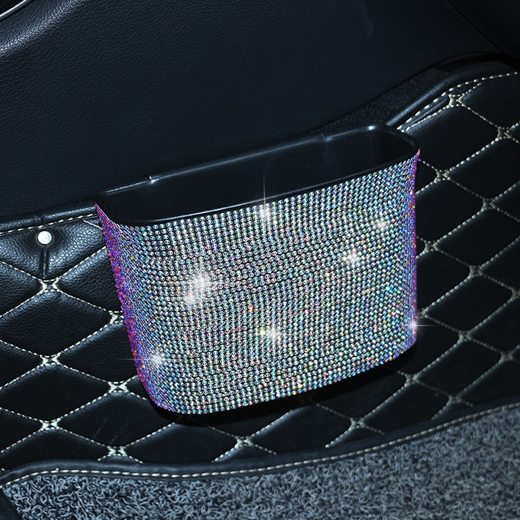 Car-Studded Trash Can Personality Car Hanging Trash Bag Multi-Function Car Storage Box, Colorful Diamonds, White Diamonds