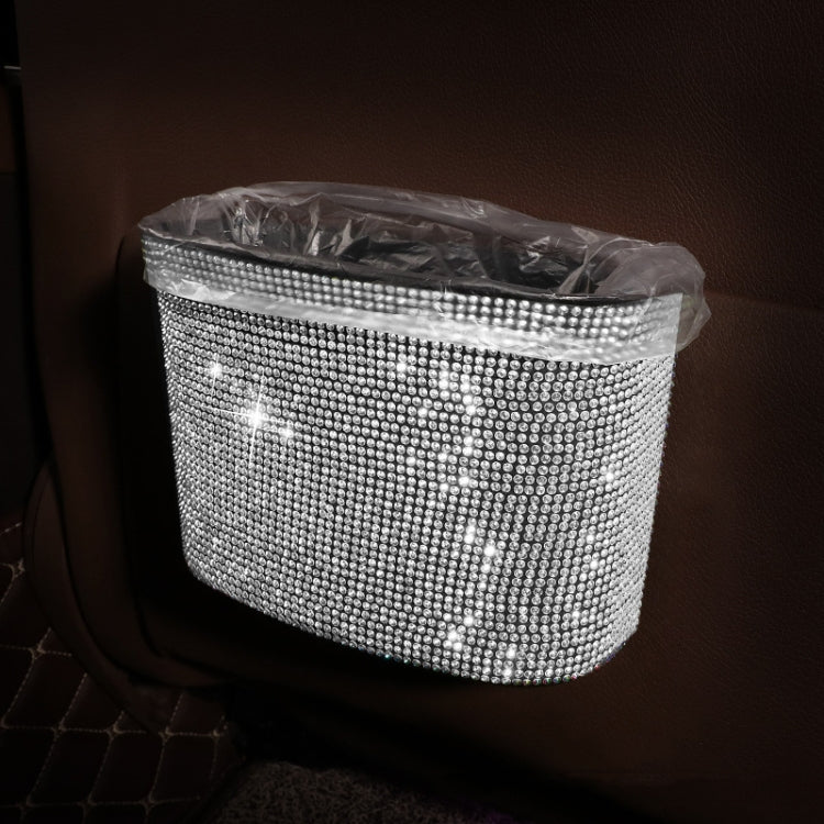 Car-Studded Trash Can Personality Car Hanging Trash Bag Multi-Function Car Storage Box, Colorful Diamonds, White Diamonds