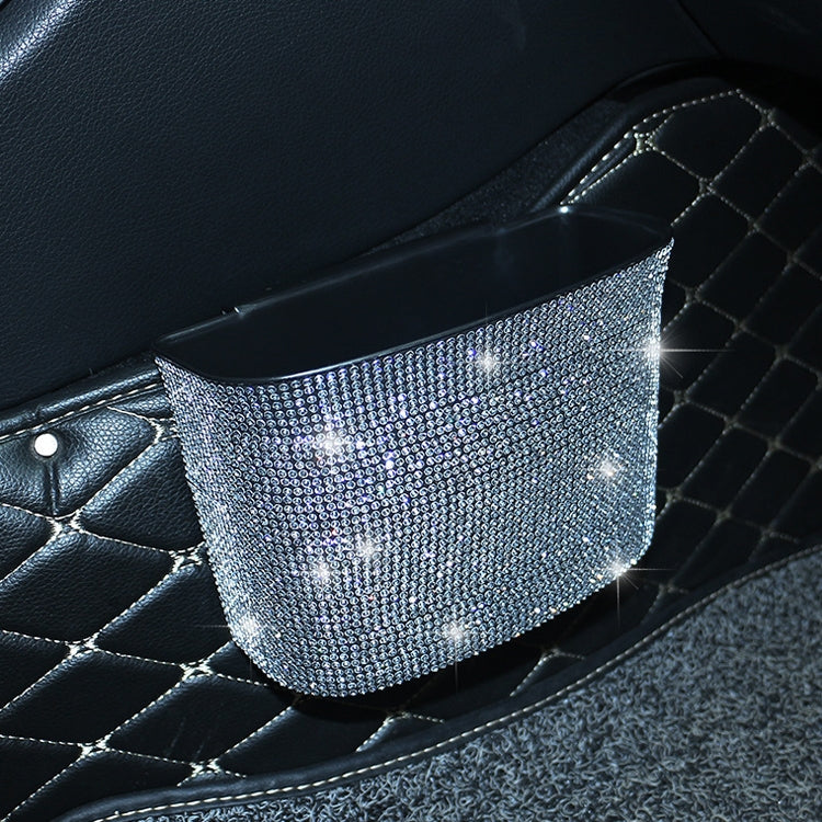 Car-Studded Trash Can Personality Car Hanging Trash Bag Multi-Function Car Storage Box, Colorful Diamonds, White Diamonds