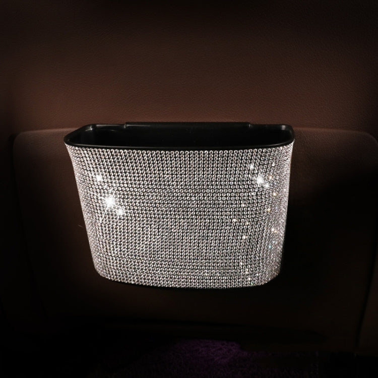 Car-Studded Trash Can Personality Car Hanging Trash Bag Multi-Function Car Storage Box, Colorful Diamonds, White Diamonds