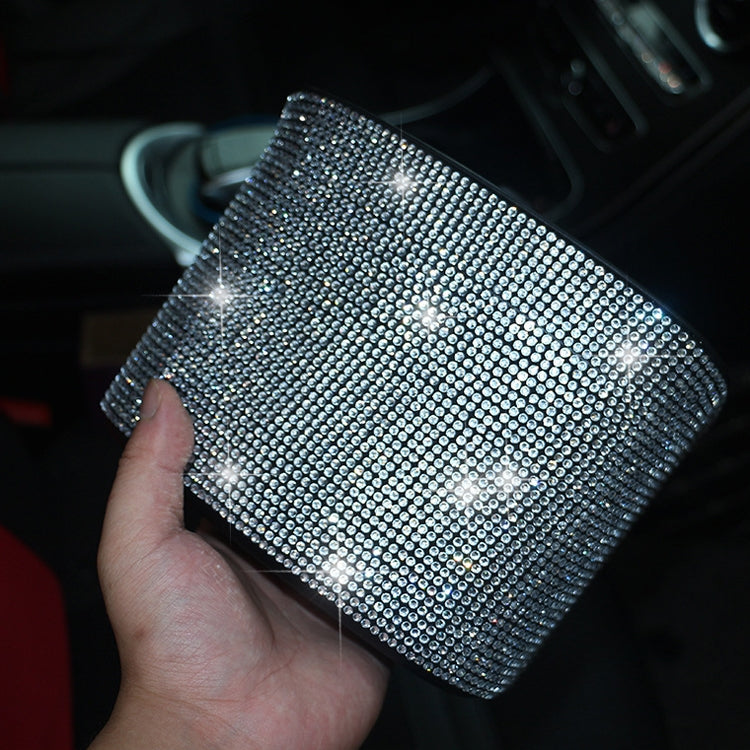 Car-Studded Trash Can Personality Car Hanging Trash Bag Multi-Function Car Storage Box, Colorful Diamonds, White Diamonds