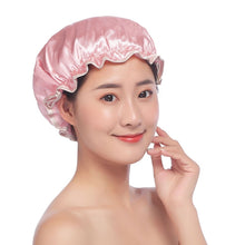 Load image into Gallery viewer, Lovely Thick Women Satin Colorful Double Waterproof Hair Cover Bathing Cap, Pink, Gold, Grey